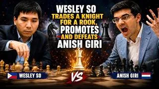 Thumbnail: Wesley So Trades a Knight for a Rook, Promotes and Defeats Anish Giri