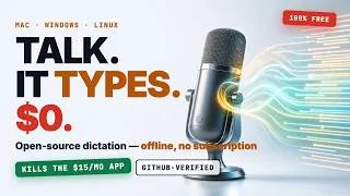 Thumbnail: Never Pay for Dictation Again — FREE Open-Source Apps for Mac, Windows & Linux (Handy, FluidVoice)