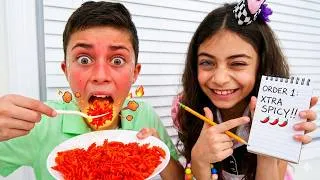 Thumbnail: Heidi & Zidane Pretend Play Restaurant! 🍜 She Gave Him Super Spicy Food!