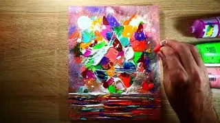 Thumbnail: Sailboat Abstract Painting | Acrylics On Canvas | Colored Ocean Art | Rainy Vibes
