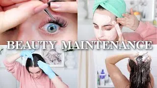 Thumbnail: Beauty Maintenance Routine *at home* to save $$ | wax, scalp, hair mask, lash extensions, nails etc.