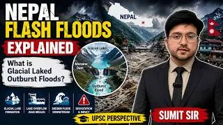 Thumbnail: Nepal Flash Floods Explained | What is Glacial Laked Outburst Floods? UPSC | Sumit Sir