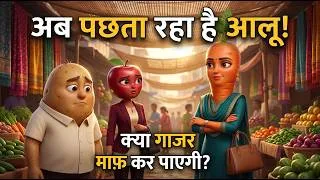 Thumbnail: आलू ने गाजर को छोड़कर एप्पल चुना 😱 फिर जो हुआ, उसने सबको रुला दिया | Hindi Vegetable Story