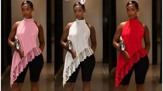 Thumbnail: How to Cut and Sew asymmetric Halter Neck Top with Lace Hem | Beginner Friendly Tutorial. DIY Top