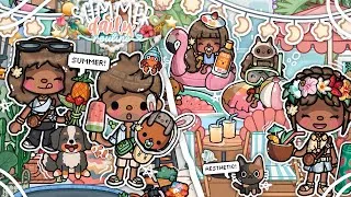 Thumbnail: Family SUMMER day routine! *AESTHETIC* 🌞🌺🦜🐚 || *VOICED* 🎙️|| Toca Boca Life World Roleplay 🥑🌷💫🐈🌦️🎨🌺