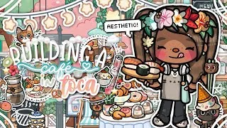Thumbnail: Building an *AESTHETIC* café ☕️🍐🎨🌺🎼 || *VOICED* 🎙️|| Toca Boca Life World Roleplay 🌧️🍵🥨🌷🍃🌸