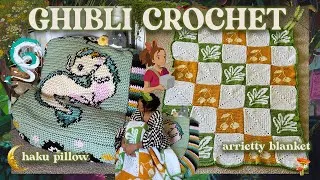 Thumbnail: 🌱 Ghibli Themed Crochet | 🐉 Haku Floor Pillow & Arrietty Patchwork Blanket