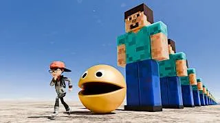 Thumbnail: MINECRAFT vs PAC-MAN! 🤯 GIANT STEVE's EPIC Domino Chain Reaction (VFX Animation)
