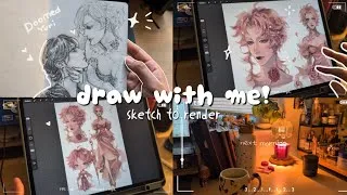 Thumbnail: draw w/ me! sketch to render🌷OC character sheet !