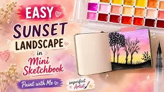 Thumbnail: Easy Sunset landscape 🌆 in Mini sketchbook| Paint with me