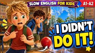 Thumbnail: Who Broke the Classroom Window? 😱 | Slow English Story for Kids (A1–A2)