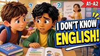 Thumbnail: He Couldn't Speak English at His New School! | Slow English Story | Easy English Story (A1–A2)