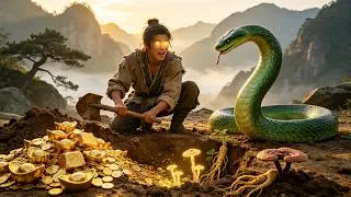 Thumbnail: Beggar bitten by snake, gains snake-split body and earth-sight. Finds gold and lingzhi, gets rich!