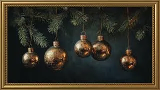 Thumbnail: Golden Baubles in Winter Hush Painting | Gold Frame TV Art | Art Screensaver for TV | Wallpaper