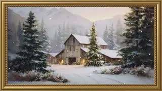 Thumbnail: Vintage Winter Barn of Lights Painting | Gold Frame TV Art | Art Screensaver for TV | Wallpaper