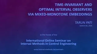 Thumbnail: Time-Invariant and Optimal Interval Observers viaMixed-Monotone Embeddings