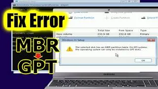 Thumbnail: Fix Error - Windows cannot be installed on this disk. MBR partition table (2 Methods)