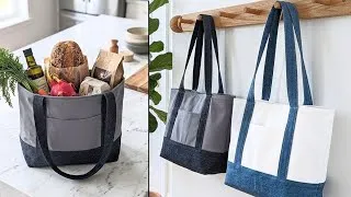 Thumbnail: 🌿DIY Classic Denim & Plain (Viral Trader Joe's Bag Inspired) Tote Bag From Old Jeans & Old Bedsheet🌱