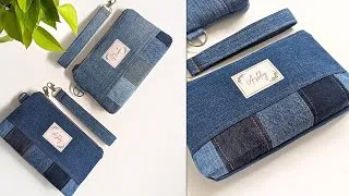 Thumbnail: 🌿Denim Wristlet Bag With Patchwork Accent Tutorial 🌱 Upcycling Old Jeans 🪴 DIY