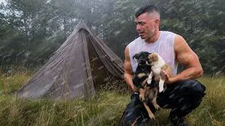 Thumbnail: Hot Tent Camping in Heavy Rain... Could I Keep My 2 Puppies Dry?
