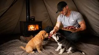 Thumbnail: Hot Tent Camping With 2 Puppies – They Ate My Steak! 🥩🐶