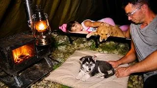 Thumbnail: Father & Daughter Hot Tent Camping... With 2 Puppies by the River