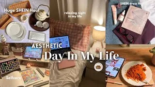 Thumbnail: spend a cozy day with me 🫧🌸🌱  huge SHEIN haul, glass skin routine & unwinding