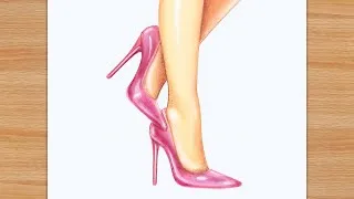 Thumbnail: Glossy Pink Stilettos With Feet Drawing 👠 | Step by Step | Oil Pastels | Realistic Feet with Heels