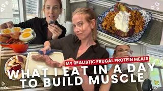 Thumbnail: what I eat in a day on a BUDGET while trying to get 100g of protein | 100g of frugal protein