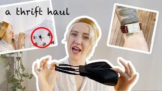 Thumbnail: A thrift haul with second hand goodies like: vintage dress, DIY two piece, vase, sunglasses and more