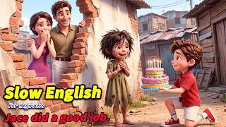 Thumbnail: 😢 Why Did Jace Give His Birthday Cake to a Poor Girl? 🎂 | Slow English Listening Story (A2 Level)