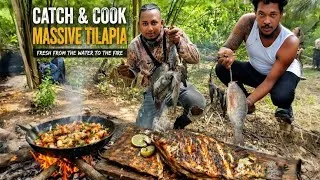 Thumbnail: MASSIVE Tilapia Catch in Jamaica! 🎣 Bush Fishing, Net Fishing & Fire-Roasted Fish Adventure
