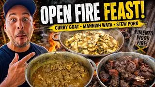 Thumbnail: Open Fire Jamaican Feast! Curry Goat, Mannish Wata & Stew Pork on Pimento Wood