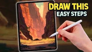 Thumbnail: PROCREATE Dramatic Canyon Landscape Drawing Tutorial | Vibrant Lighting & Colour