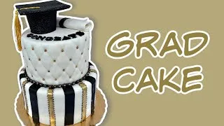 Thumbnail: HOW TO MAKE A TWO TIER BLACK AND GOLD GRADUATION CAKE || Janie's Sweets