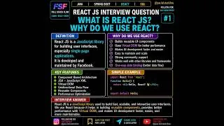 Thumbnail: React JS Interview Question #1 🔥 What is React JS & Why Do We Use React? | React Interview Questions