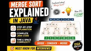 Thumbnail: Merge Sort Explained in Java | Divide & Conquer | Java Code | Time & Space Complexity
