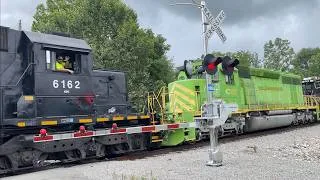 Thumbnail: 2 Locos Lead LHF, Engineer Waves, Big Weird Machine Load On Norfolk Southern & Terrible Storm Damage