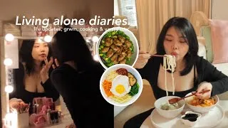 Thumbnail: vlog ♡ grwm & life updates 🌷my monthly expenses living alone in korea, cooking & vanity tour 👩🏻‍🍳🌸