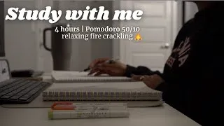 Thumbnail: 🔥🪵 4 Hour Study With Me | Relaxing Fire Crackling | Pomodoro 50/10