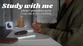 Thumbnail: 📝 2 Hour Study With Me | Cozy Rain & Fire Crackling (Pomodoro 50/10)