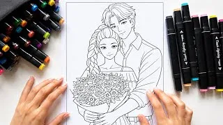 Thumbnail: Satisfying Coloring with Markers | Kpop demon hunters Rumi Jinu Coloring Page 🎨🌸