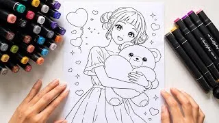 Thumbnail: Satisfying Coloring with Markers | Kpop demon hunters Zoey Coloring Page 🎨🌸