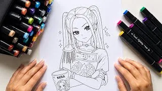 Thumbnail: Satisfying Coloring with Markers | Kpop demon hunters Mira Coloring Page 🎨🌸