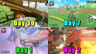 Thumbnail: Release vs 1 Day vs 1 Week vs 1 Month World Record Comparison - Mario Kart World