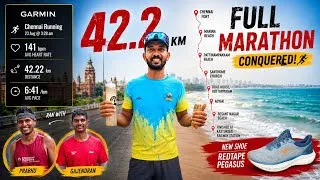 Thumbnail: 8th Full Marathon. 42.2 KM. Completely self-supported. One long journey across Chennai. 🏃‍♂️🔥