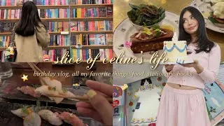 Thumbnail: birthday vlog filled with all my favorties: food, books, stationary, + more 📖🍰🎀☕️🍣