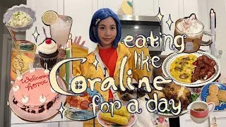 Thumbnail: Eating like Coraline for a day! 🐈‍⬛🍬🎪⭐️🕸️🪡