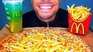 Thumbnail: LITTLE CAESARS CHEESE PIZZA MCDONALD’S FRENCH FRIES EATING ICE CRUNCHY MOUTH SOUNDS ASMR MUKBAN JERR