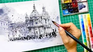 Thumbnail: Tips for Ink & Watercolor Sketching! Simple STEP by STEP (Urban Sketch)
